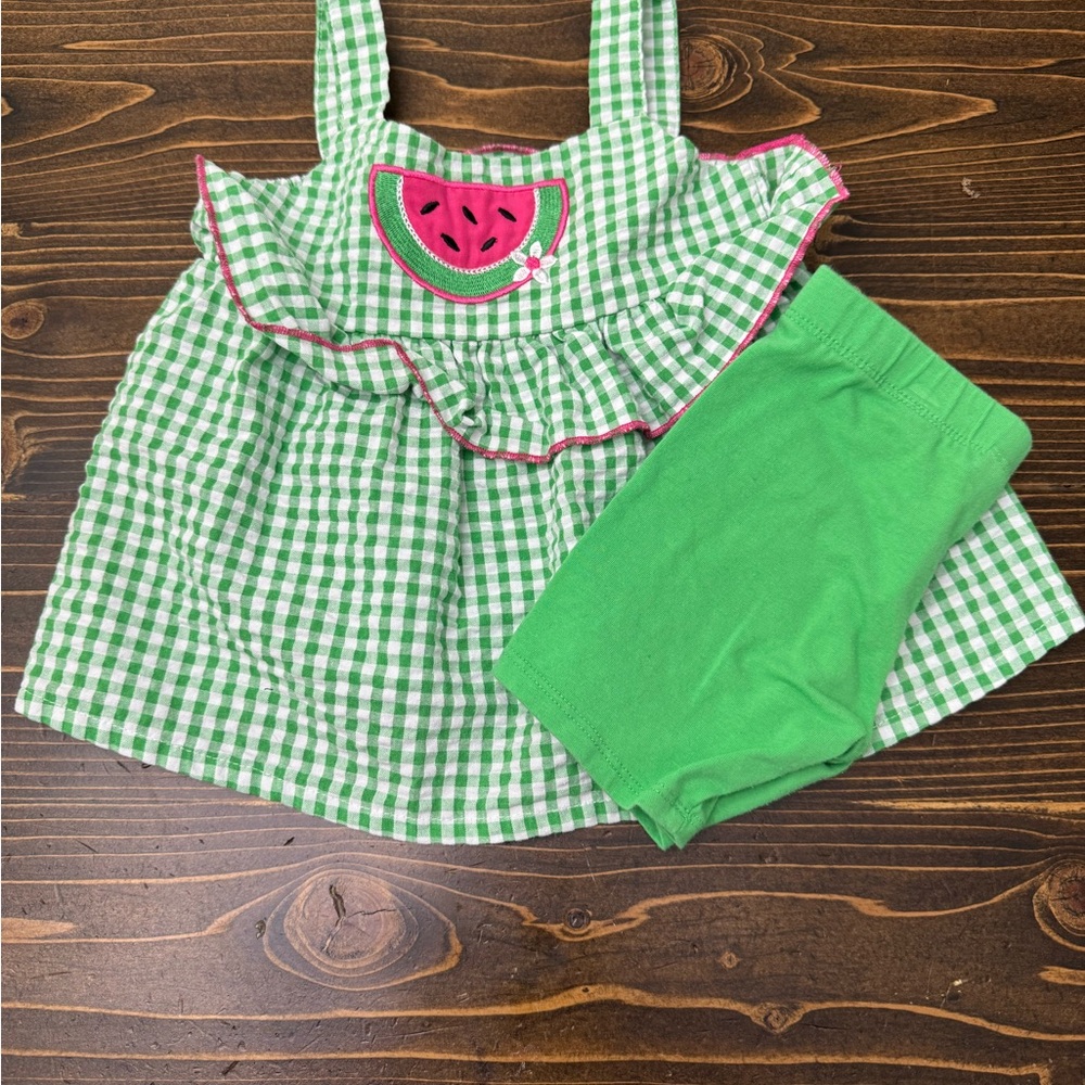 Bonnie Jean Green Gingham Watermelon Dress - Size 2T